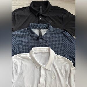 Lululemon Men's Logo Sport Polo Shirt - Black, Navy pattern, and White. Large
